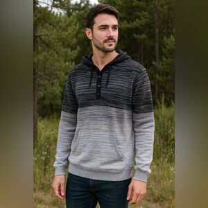 Amplify Men’s Hoodie Small Gray Ombre Knit Pullover with Hood Size Small